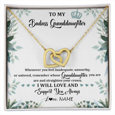 Interlocking Hearts Necklace 18K Yellow Gold Finish | 1 | Personalized To My Badass Granddaughter Necklace From Grandma Grandpa Straighten Your Crown Granddaughter Birthday Christmas Customized Gift Box Message Card | siriusteestore