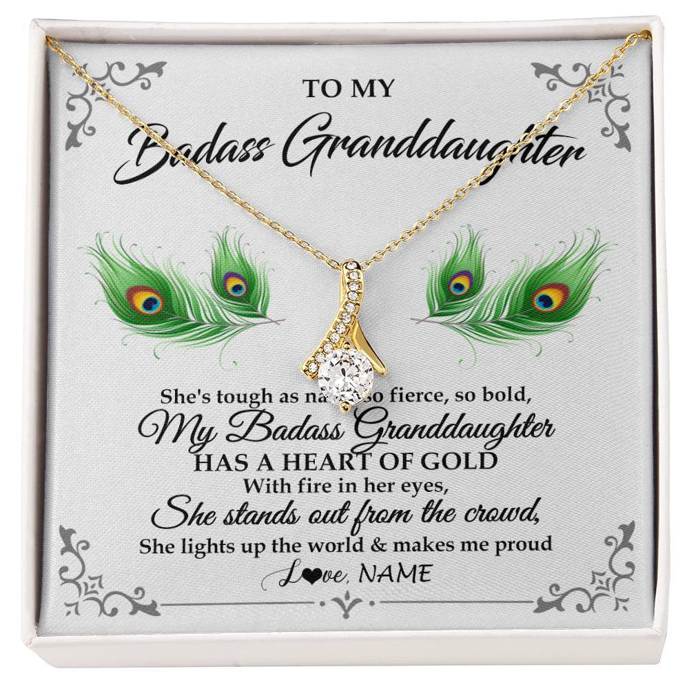 Alluring Beauty Necklace 18K Yellow Gold Finish | 1 | Personalized To My Badass Granddaughter Necklace From Grandma Love You Always Granddaughter Birthday Graduation Christmas Customized Gift Box Message Card | siriusteestore