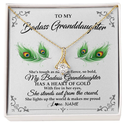 Alluring Beauty Necklace 18K Yellow Gold Finish | 1 | Personalized To My Badass Granddaughter Necklace From Grandma Love You Always Granddaughter Birthday Graduation Christmas Customized Gift Box Message Card | siriusteestore