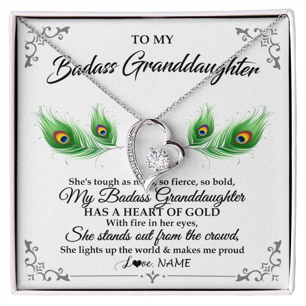 Forever Love Necklace 14K White Gold Finish | 1 | Personalized To My Badass Granddaughter Necklace From Grandma Love You Always Granddaughter Birthday Graduation Christmas Customized Gift Box Message Card | siriusteestore