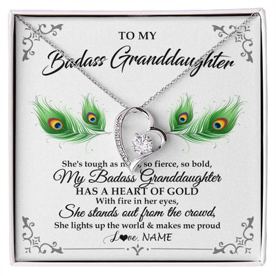 Forever Love Necklace 14K White Gold Finish | 1 | Personalized To My Badass Granddaughter Necklace From Grandma Love You Always Granddaughter Birthday Graduation Christmas Customized Gift Box Message Card | siriusteestore