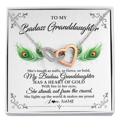 Interlocking Hearts Necklace Stainless Steel & Rose Gold Finish | 1 | Personalized To My Badass Granddaughter Necklace From Grandma Love You Always Granddaughter Birthday Graduation Christmas Customized Gift Box Message Card | siriusteestore