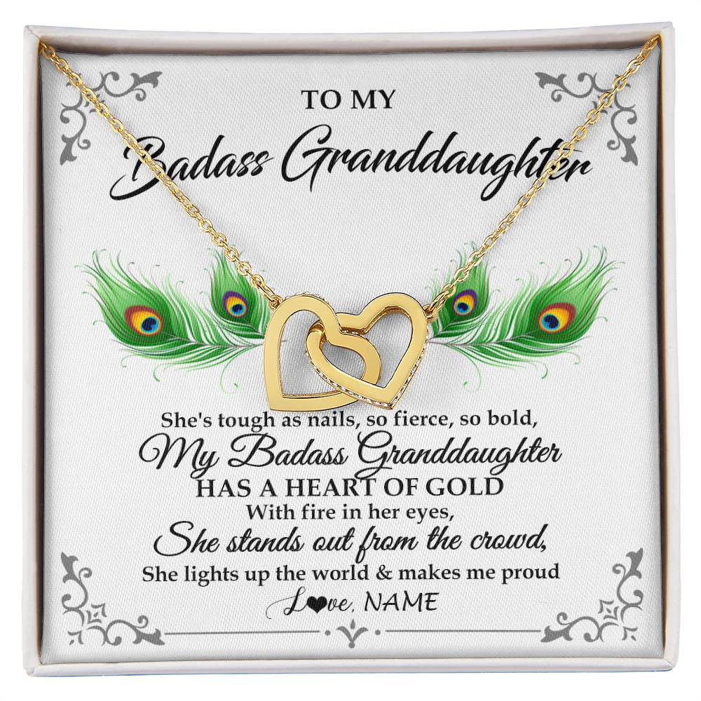 Interlocking Hearts Necklace 18K Yellow Gold Finish | 1 | Personalized To My Badass Granddaughter Necklace From Grandma Love You Always Granddaughter Birthday Graduation Christmas Customized Gift Box Message Card | siriusteestore