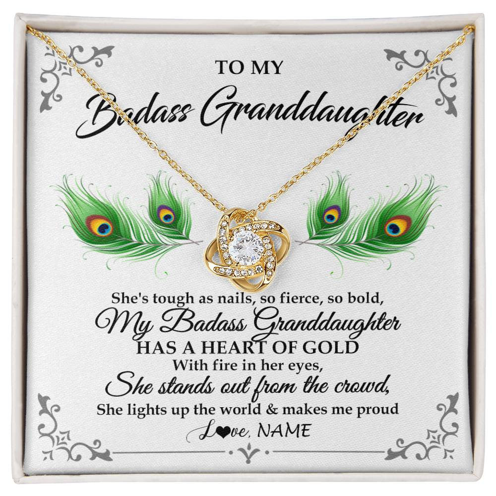 Love Knot Necklace 18K Yellow Gold Finish | 1 | Personalized To My Badass Granddaughter Necklace From Grandma Love You Always Granddaughter Birthday Graduation Christmas Customized Gift Box Message Card | siriusteestore