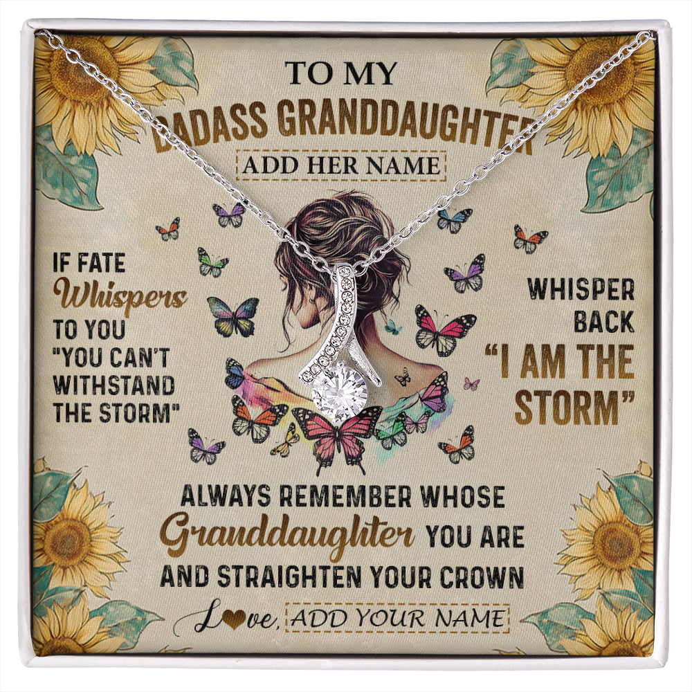 Alluring Beauty Necklace 14K White Gold Finish | 1 | Personalized To My Badass Granddaughter Necklace From Grandpa Papa I Am The Storm Granddaughter Gifts Birthday Christmas Customized Gift Box Message Card | siriusteestore