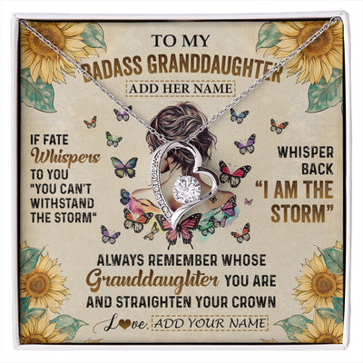 Forever Love Necklace 14K White Gold Finish | 1 | Personalized To My Badass Granddaughter Necklace From Grandpa Papa I Am The Storm Granddaughter Gifts Birthday Christmas Customized Gift Box Message Card | siriusteestore