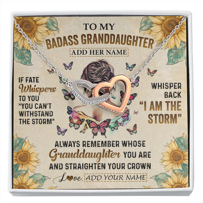 Interlocking Hearts Necklace Stainless Steel & Rose Gold Finish | 1 | Personalized To My Badass Granddaughter Necklace From Grandpa Papa I Am The Storm Granddaughter Gifts Birthday Christmas Customized Gift Box Message Card | siriusteestore