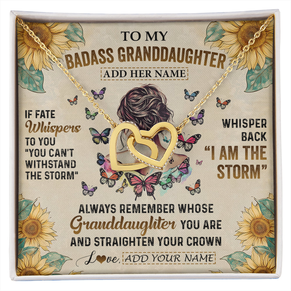 Interlocking Hearts Necklace 18K Yellow Gold Finish | 1 | Personalized To My Badass Granddaughter Necklace From Grandpa Papa I Am The Storm Granddaughter Gifts Birthday Christmas Customized Gift Box Message Card | siriusteestore