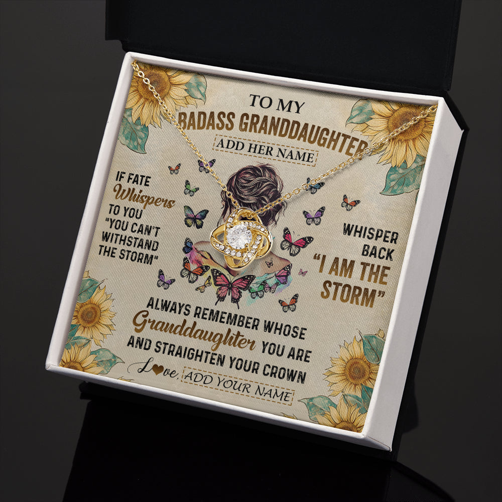 Love Knot Necklace 18K Yellow Gold Finish | 2 | Personalized To My Badass Granddaughter Necklace From Grandpa Papa I Am The Storm Granddaughter Gifts Birthday Christmas Customized Gift Box Message Card | siriusteestore