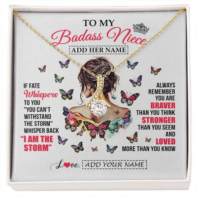 Alluring Beauty Necklace 18K Yellow Gold Finish | 1 | Personalized To My Badass Niece From Uncle Aunt Auntie Necklace I Am The Storm Niece Gifts Birthday Graduation Christmas Custom Gift Box Message Card | https://siriusteestore.