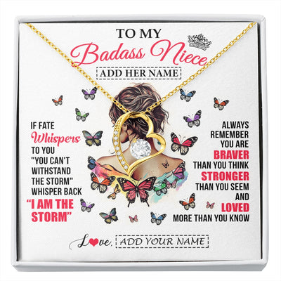 Forever Love Necklace 18K Yellow Gold Finish | 1 | Personalized To My Badass Niece From Uncle Aunt Auntie Necklace I Am The Storm Niece Gifts Birthday Graduation Christmas Custom Gift Box Message Card | https://siriusteestore.