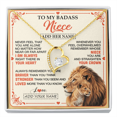 Forever Love Necklace 18K Yellow Gold Finish | 1 | Personalized To My Badass Niece Gifts From Aunt Uncle Necklace Lion Jewelry Gifts Present Ideas For Niece Birthday Graduation Christmas Gift Box Message Card | https://siriusteestore.
