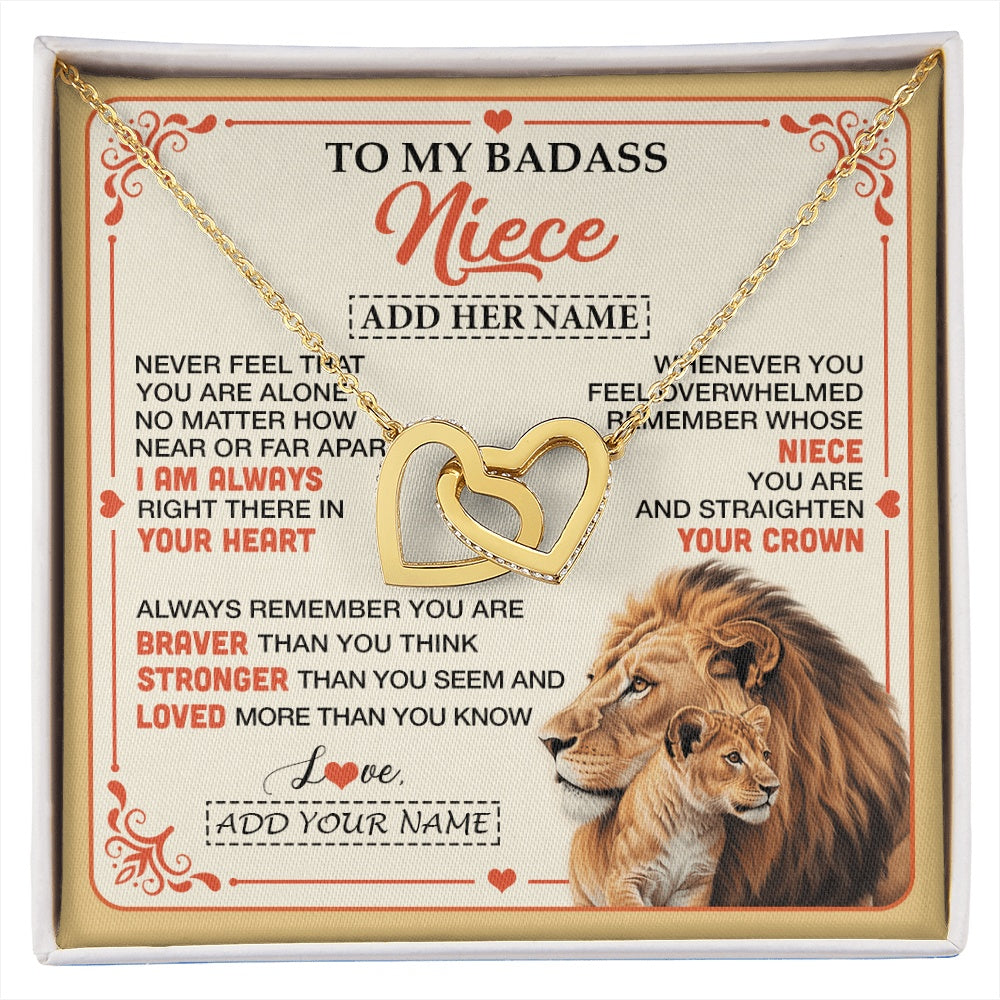 Interlocking Hearts Necklace 18K Yellow Gold Finish | 1 | Personalized To My Badass Niece Gifts From Aunt Uncle Necklace Lion Jewelry Gifts Present Ideas For Niece Birthday Graduation Christmas Gift Box Message Card | https://siriusteestore.
