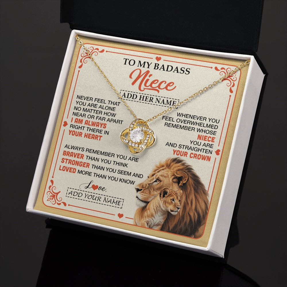 Love Knot Necklace 18K Yellow Gold Finish | 2 | Personalized To My Badass Niece Gifts From Aunt Uncle Necklace Lion Jewelry Gifts Present Ideas For Niece Birthday Graduation Christmas Gift Box Message Card | https://siriusteestore.