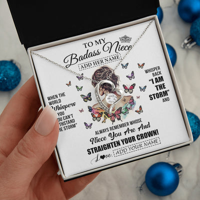 Forever Love Necklace 14K White Gold Finish | 2 | Personalized To My Badass Niece I Am The Storm Necklace From Uncle Aunt Auntie Beautiful Niece Birthday Gifts Graduation Christmas Gift Box Message Card | https://siriusteestore.