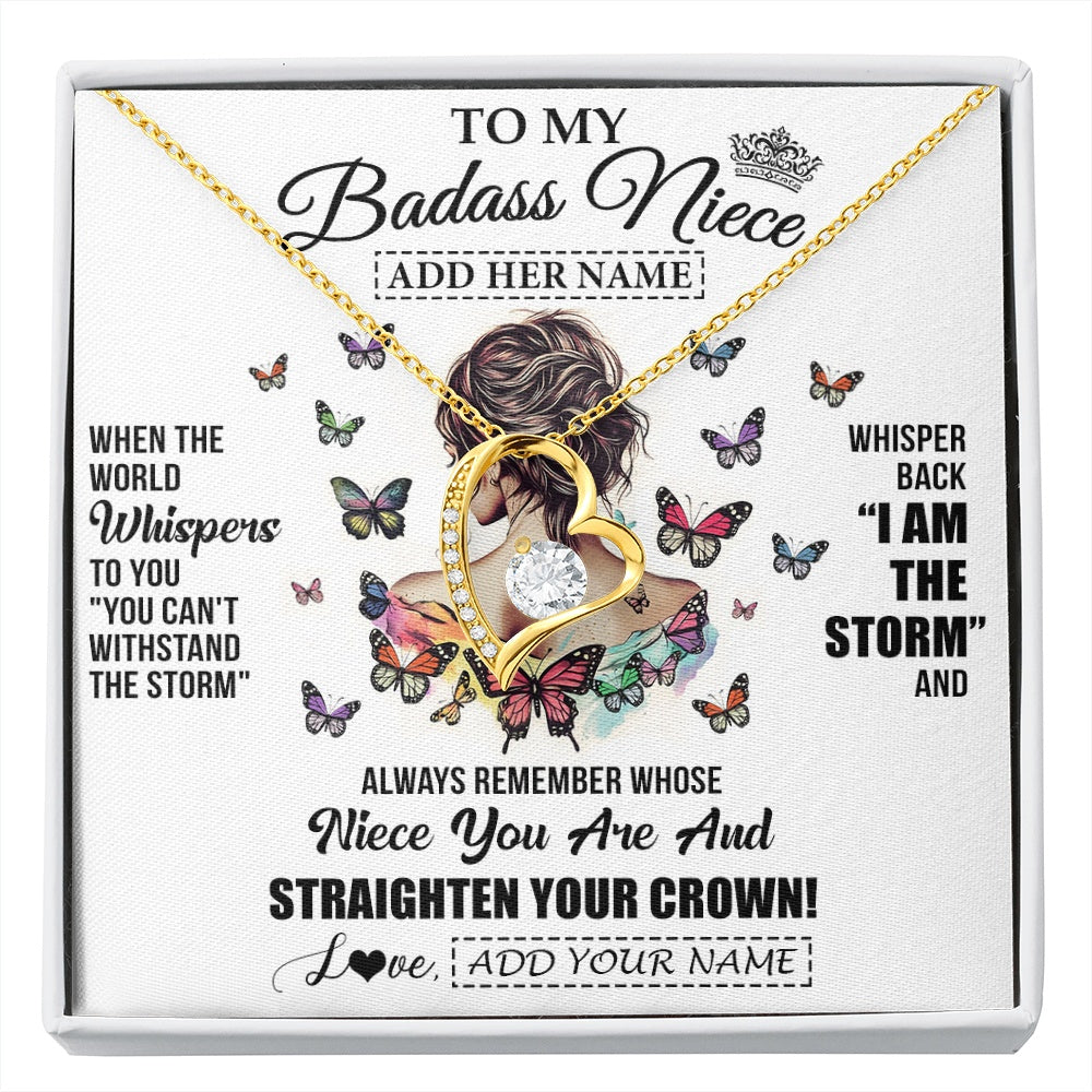 Forever Love Necklace 18K Yellow Gold Finish | 1 | Personalized To My Badass Niece I Am The Storm Necklace From Uncle Aunt Auntie Beautiful Niece Birthday Gifts Graduation Christmas Gift Box Message Card | https://siriusteestore.