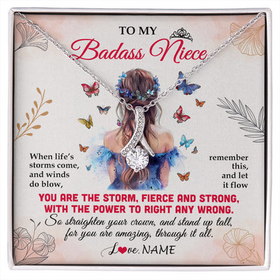 Alluring Beauty Necklace 14K White Gold Finish | 1 | Personalized To My Badass Niece Necklace From Aunt Auntie Uncle Floral Butterfly Niece Birthday Gifts Graduation Christmas Customized Gift Box Message Card | siriusteestore