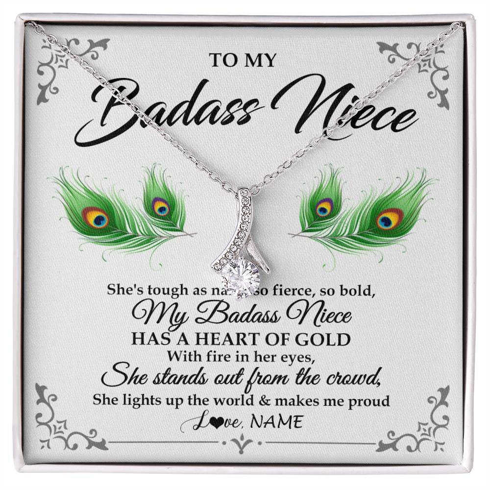 Alluring Beauty Necklace 14K White Gold Finish | 1 | Personalized To My Badass Niece Necklace From Aunt Uncle Love You Always Niece Jewelry Birthday Gift Graduation Christmas Customized Gift Box Message Card | siriusteestore