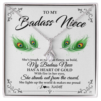 Alluring Beauty Necklace 14K White Gold Finish | 1 | Personalized To My Badass Niece Necklace From Aunt Uncle Love You Always Niece Jewelry Birthday Gift Graduation Christmas Customized Gift Box Message Card | siriusteestore