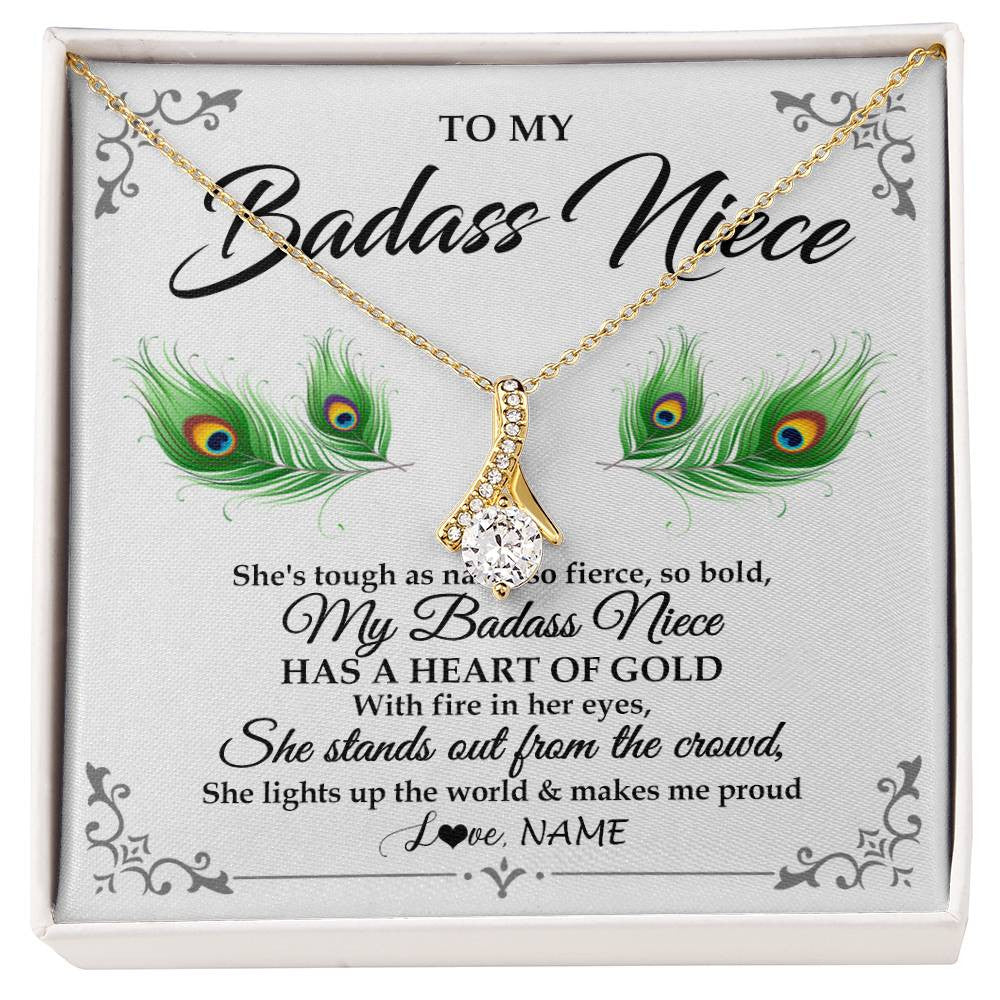 Alluring Beauty Necklace 18K Yellow Gold Finish | 1 | Personalized To My Badass Niece Necklace From Aunt Uncle Love You Always Niece Jewelry Birthday Gift Graduation Christmas Customized Gift Box Message Card | siriusteestore