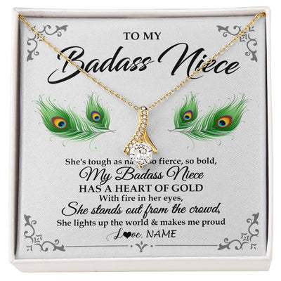 Alluring Beauty Necklace 18K Yellow Gold Finish | 1 | Personalized To My Badass Niece Necklace From Aunt Uncle Love You Always Niece Jewelry Birthday Gift Graduation Christmas Customized Gift Box Message Card | siriusteestore