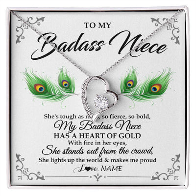 Forever Love Necklace 14K White Gold Finish | 1 | Personalized To My Badass Niece Necklace From Aunt Uncle Love You Always Niece Jewelry Birthday Gift Graduation Christmas Customized Gift Box Message Card | siriusteestore