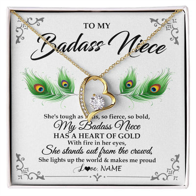 Forever Love Necklace 18K Yellow Gold Finish | 1 | Personalized To My Badass Niece Necklace From Aunt Uncle Love You Always Niece Jewelry Birthday Gift Graduation Christmas Customized Gift Box Message Card | siriusteestore