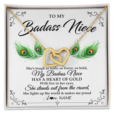 Interlocking Hearts Necklace 18K Yellow Gold Finish | 1 | Personalized To My Badass Niece Necklace From Aunt Uncle Love You Always Niece Jewelry Birthday Gift Graduation Christmas Customized Gift Box Message Card | siriusteestore