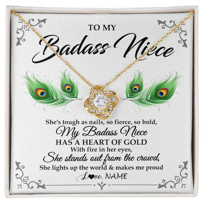 Love Knot Necklace 18K Yellow Gold Finish | 1 | Personalized To My Badass Niece Necklace From Aunt Uncle Love You Always Niece Jewelry Birthday Gift Graduation Christmas Customized Gift Box Message Card | siriusteestore