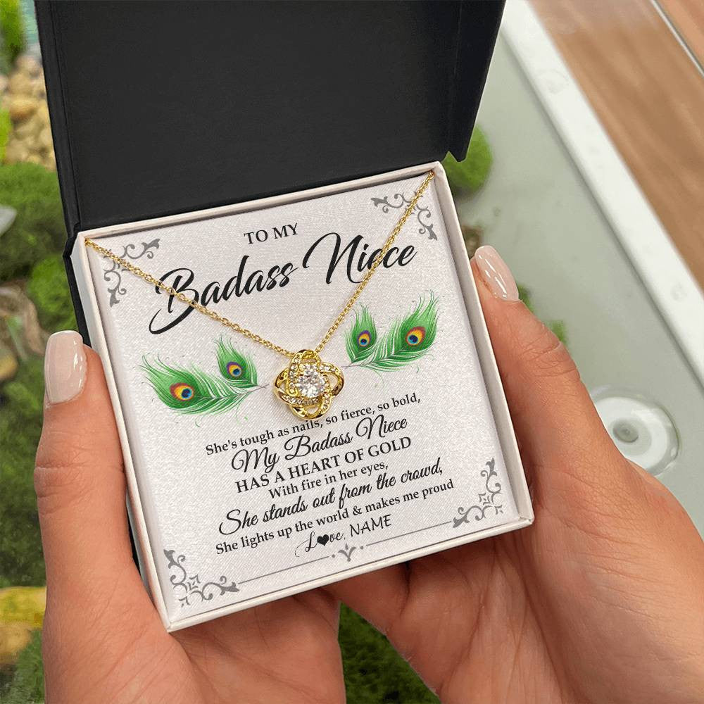 Love Knot Necklace 18K Yellow Gold Finish | 2 | Personalized To My Badass Niece Necklace From Aunt Uncle Love You Always Niece Jewelry Birthday Gift Graduation Christmas Customized Gift Box Message Card | siriusteestore