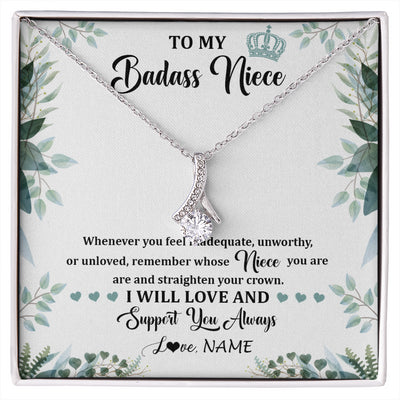 Alluring Beauty Necklace 14K White Gold Finish | 1 | Personalized To My Badass Niece Necklace From Aunt Uncle Straighten Your Crown Niece Birthday Jewelry Graduation Christmas Customized Gift Box Message Card | siriusteestore