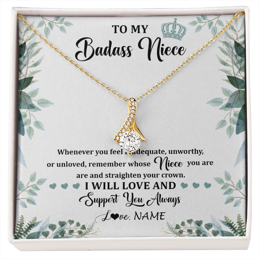 Alluring Beauty Necklace 18K Yellow Gold Finish | 1 | Personalized To My Badass Niece Necklace From Aunt Uncle Straighten Your Crown Niece Birthday Jewelry Graduation Christmas Customized Gift Box Message Card | siriusteestore