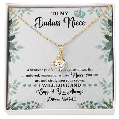 Alluring Beauty Necklace 18K Yellow Gold Finish | 1 | Personalized To My Badass Niece Necklace From Aunt Uncle Straighten Your Crown Niece Birthday Jewelry Graduation Christmas Customized Gift Box Message Card | siriusteestore