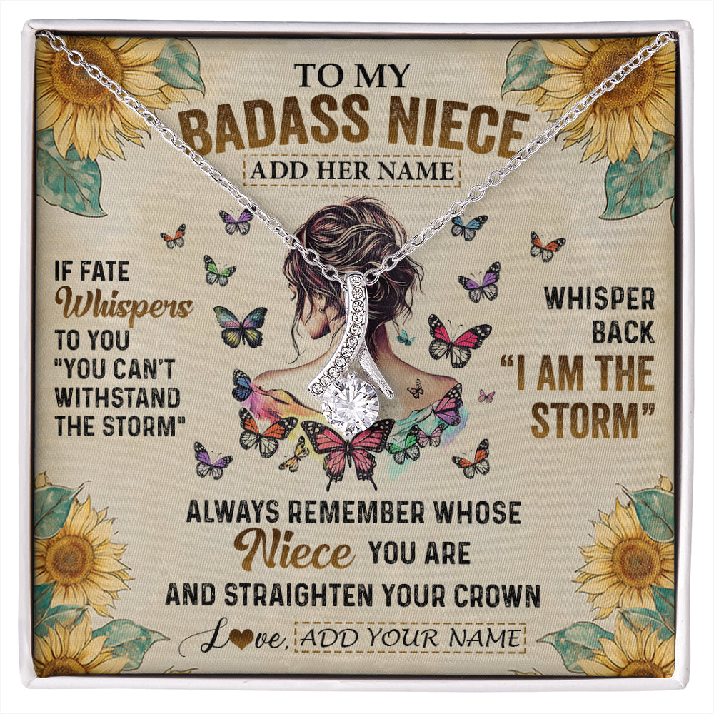 Alluring Beauty Necklace 14K White Gold Finish | 1 | Personalized To My Badass Niece Necklace From Uncle Aunt Auntie I Am The Storm Niece Gifts Birthday Graduation Christmas Customized Gift Box Message Card | siriusteestore