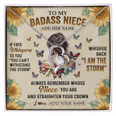 Forever Love Necklace 14K White Gold Finish | 1 | Personalized To My Badass Niece Necklace From Uncle Aunt Auntie I Am The Storm Niece Gifts Birthday Graduation Christmas Customized Gift Box Message Card | siriusteestore