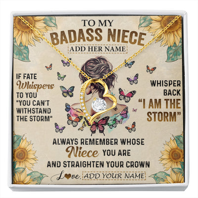 Forever Love Necklace 18K Yellow Gold Finish | 1 | Personalized To My Badass Niece Necklace From Uncle Aunt Auntie I Am The Storm Niece Gifts Birthday Graduation Christmas Customized Gift Box Message Card | siriusteestore