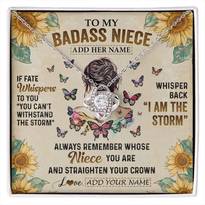 Love Knot Necklace 14K White Gold Finish | 1 | Personalized To My Badass Niece Necklace From Uncle Aunt Auntie I Am The Storm Niece Gifts Birthday Graduation Christmas Customized Gift Box Message Card | siriusteestore