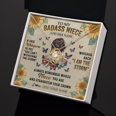 Love Knot Necklace 18K Yellow Gold Finish | 2 | Personalized To My Badass Niece Necklace From Uncle Aunt Auntie I Am The Storm Niece Gifts Birthday Graduation Christmas Customized Gift Box Message Card | siriusteestore