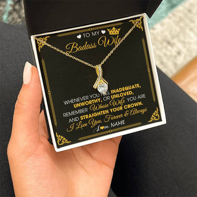 Alluring Beauty Necklace 18K Yellow Gold Finish | 2 | Personalized To My Badass Wife Necklace From Husband Crown I Love You Wife Birthday Anniversary Wedding Valentines Day Jewelry Customized Gift Box Message Card | siriusteestore