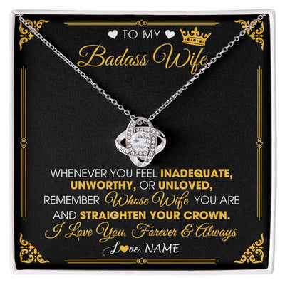 Love Knot Necklace 14K White Gold Finish | 1 | Personalized To My Badass Wife Necklace From Husband Crown I Love You Wife Birthday Anniversary Wedding Valentines Day Jewelry Customized Gift Box Message Card | siriusteestore