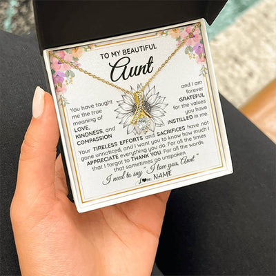 Alluring Beauty Necklace 18K Yellow Gold Finish | Personalized To My Beautiful Aunt From Niece Nephew Necklace Say I Love You Aunt Birthday Mothers Day Christmas Jewelry Customized Gift Box Message Card | siriusteestore