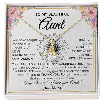Alluring Beauty Necklace 18K Yellow Gold Finish | Personalized To My Beautiful Aunt From Niece Nephew Necklace Say I Love You Aunt Birthday Mothers Day Christmas Jewelry Customized Gift Box Message Card | siriusteestore