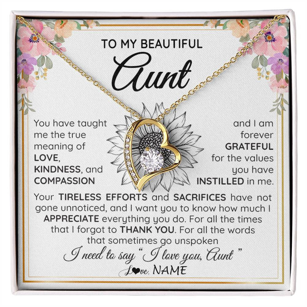 Forever Love Necklace 18K Yellow Gold Finish | Personalized To My Beautiful Aunt From Niece Nephew Necklace Say I Love You Aunt Birthday Mothers Day Christmas Jewelry Customized Gift Box Message Card | siriusteestore