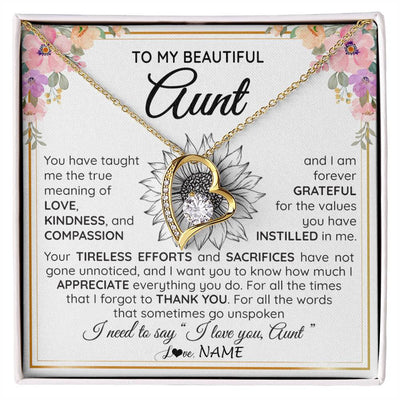 Forever Love Necklace 18K Yellow Gold Finish | Personalized To My Beautiful Aunt From Niece Nephew Necklace Say I Love You Aunt Birthday Mothers Day Christmas Jewelry Customized Gift Box Message Card | siriusteestore