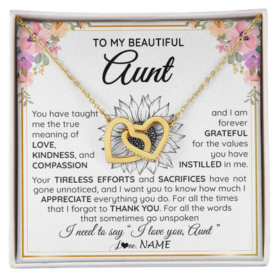 Interlocking Hearts Necklace 18K Yellow Gold Finish | Personalized To My Beautiful Aunt From Niece Nephew Necklace Say I Love You Aunt Birthday Mothers Day Christmas Jewelry Customized Gift Box Message Card | siriusteestore