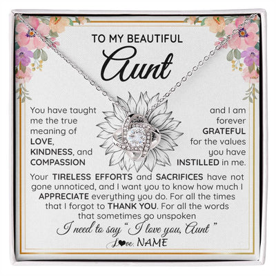 Love Knot Necklace 14K White Gold Finish | Personalized To My Beautiful Aunt From Niece Nephew Necklace Say I Love You Aunt Birthday Mothers Day Christmas Jewelry Customized Gift Box Message Card | siriusteestore