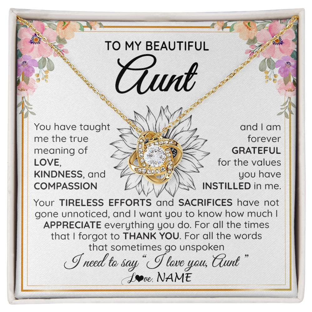 Love Knot Necklace 18K Yellow Gold Finish | Personalized To My Beautiful Aunt From Niece Nephew Necklace Say I Love You Aunt Birthday Mothers Day Christmas Jewelry Customized Gift Box Message Card | siriusteestore