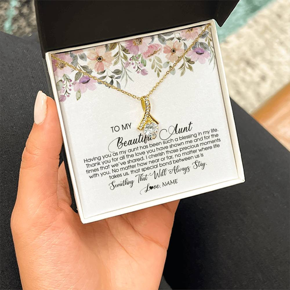 Alluring Beauty Necklace 18K Yellow Gold Finish | Personalized To My Beautiful Aunt Necklace From Niece Nephew Having You As My Aunt Auntie Birthday Mothers Day Christmas Customized Gift Box Message Card | siriusteestore