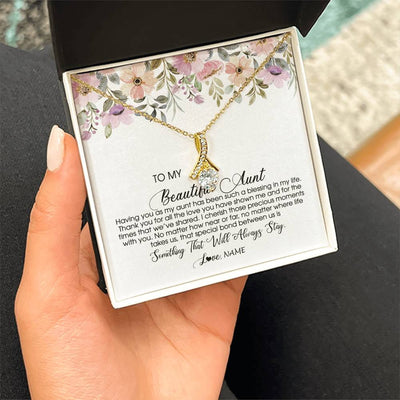 Alluring Beauty Necklace 18K Yellow Gold Finish | Personalized To My Beautiful Aunt Necklace From Niece Nephew Having You As My Aunt Auntie Birthday Mothers Day Christmas Customized Gift Box Message Card | siriusteestore