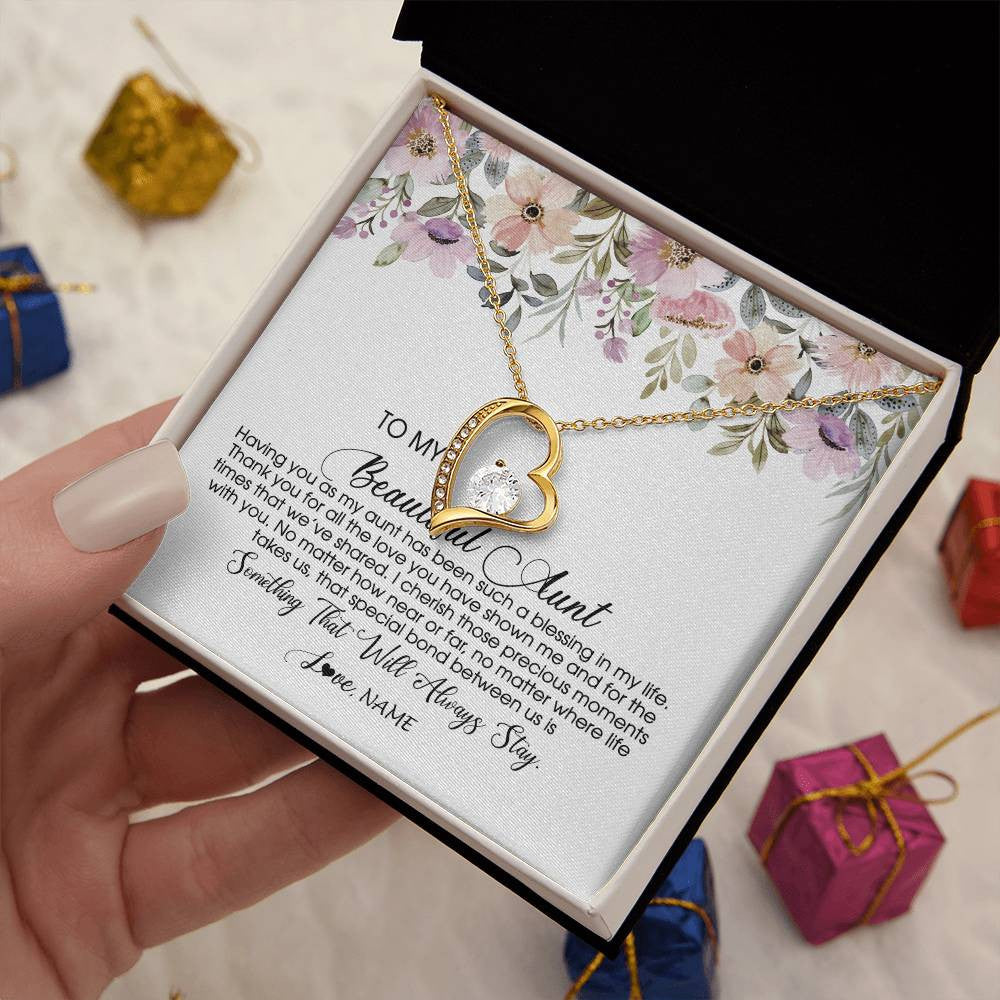 Forever Love Necklace 18K Yellow Gold Finish | Personalized To My Beautiful Aunt Necklace From Niece Nephew Having You As My Aunt Auntie Birthday Mothers Day Christmas Customized Gift Box Message Card | siriusteestore